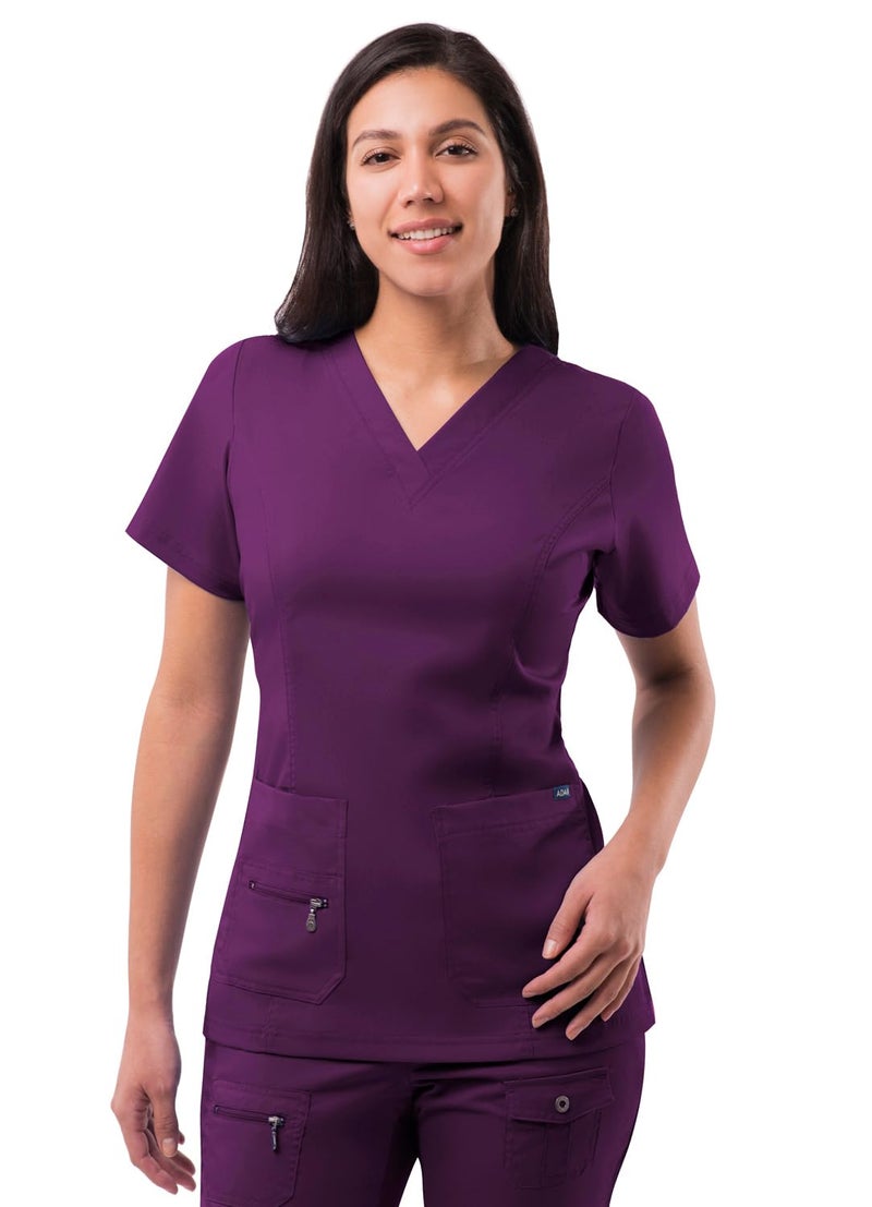 Adar Uniforms, Pro Scrubs for Women - Elevated V-Neck Scrub Top - P4212 - Eggplant - M - Image 1